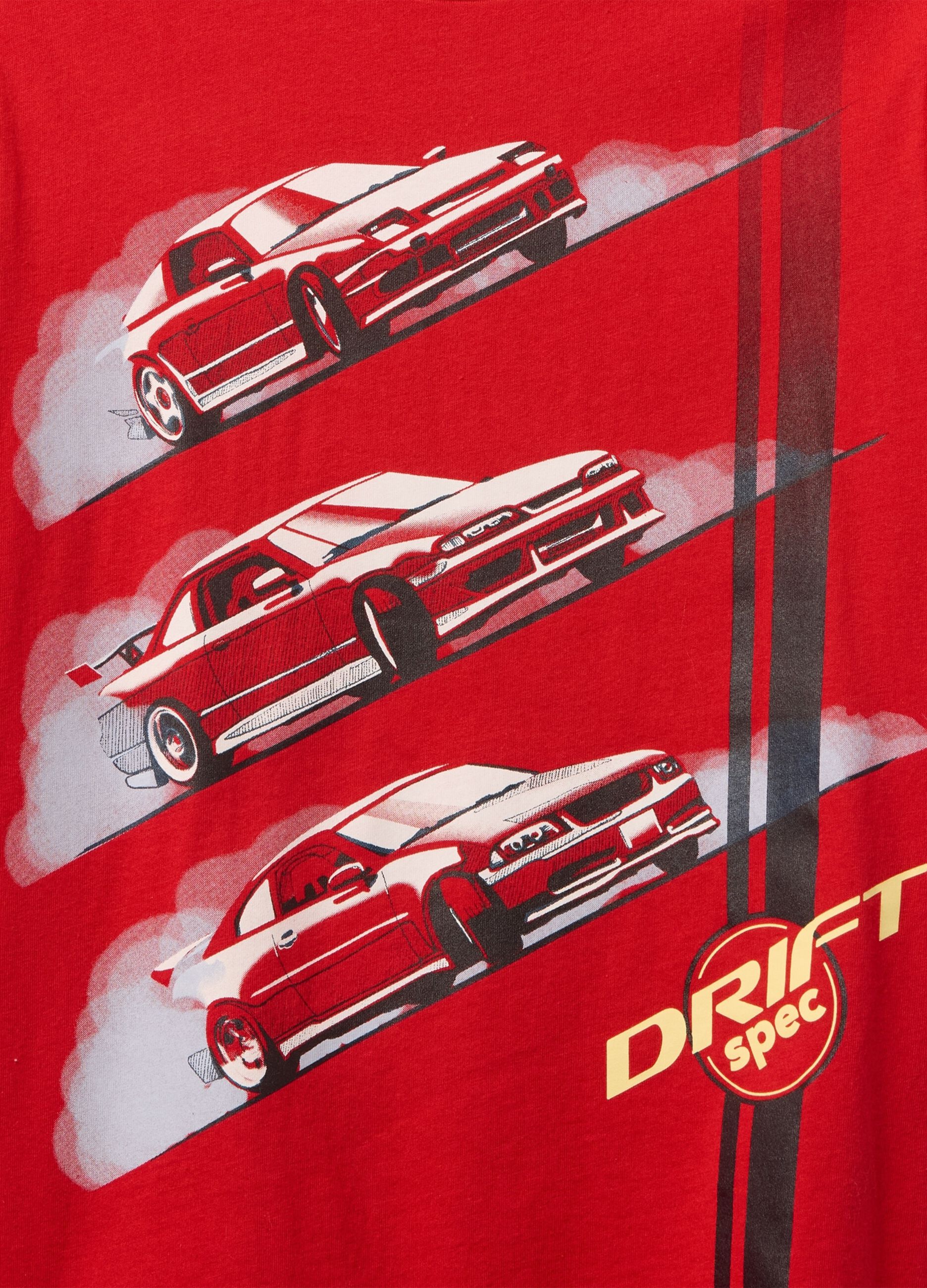 Red T-shirt with car print