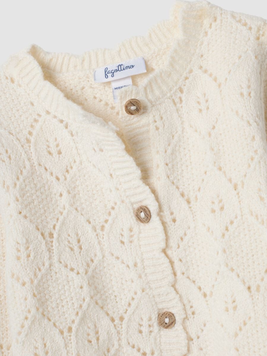 Cardigan bianco a maglia in cotone organico elasticizzato regular fit_2
