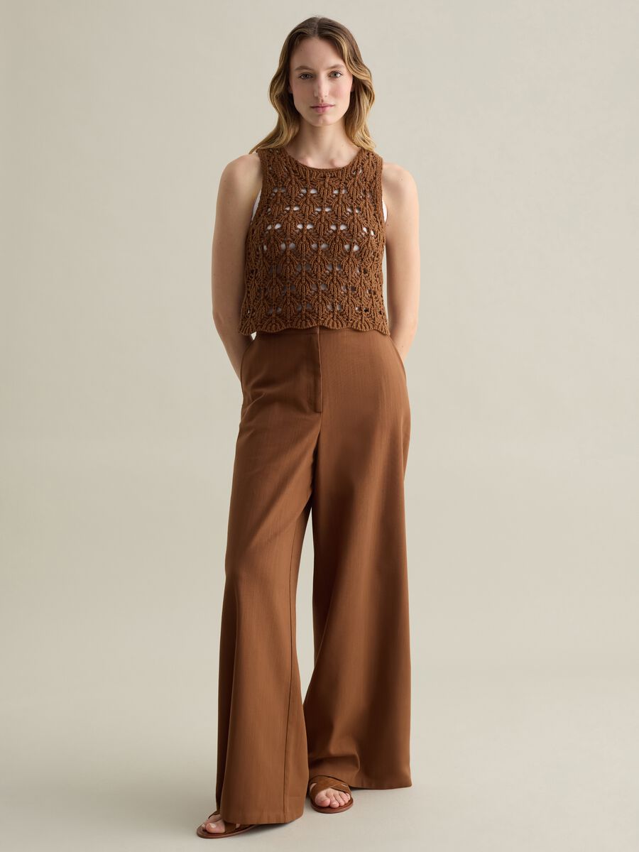 Brown tank top in crochet cotton_0