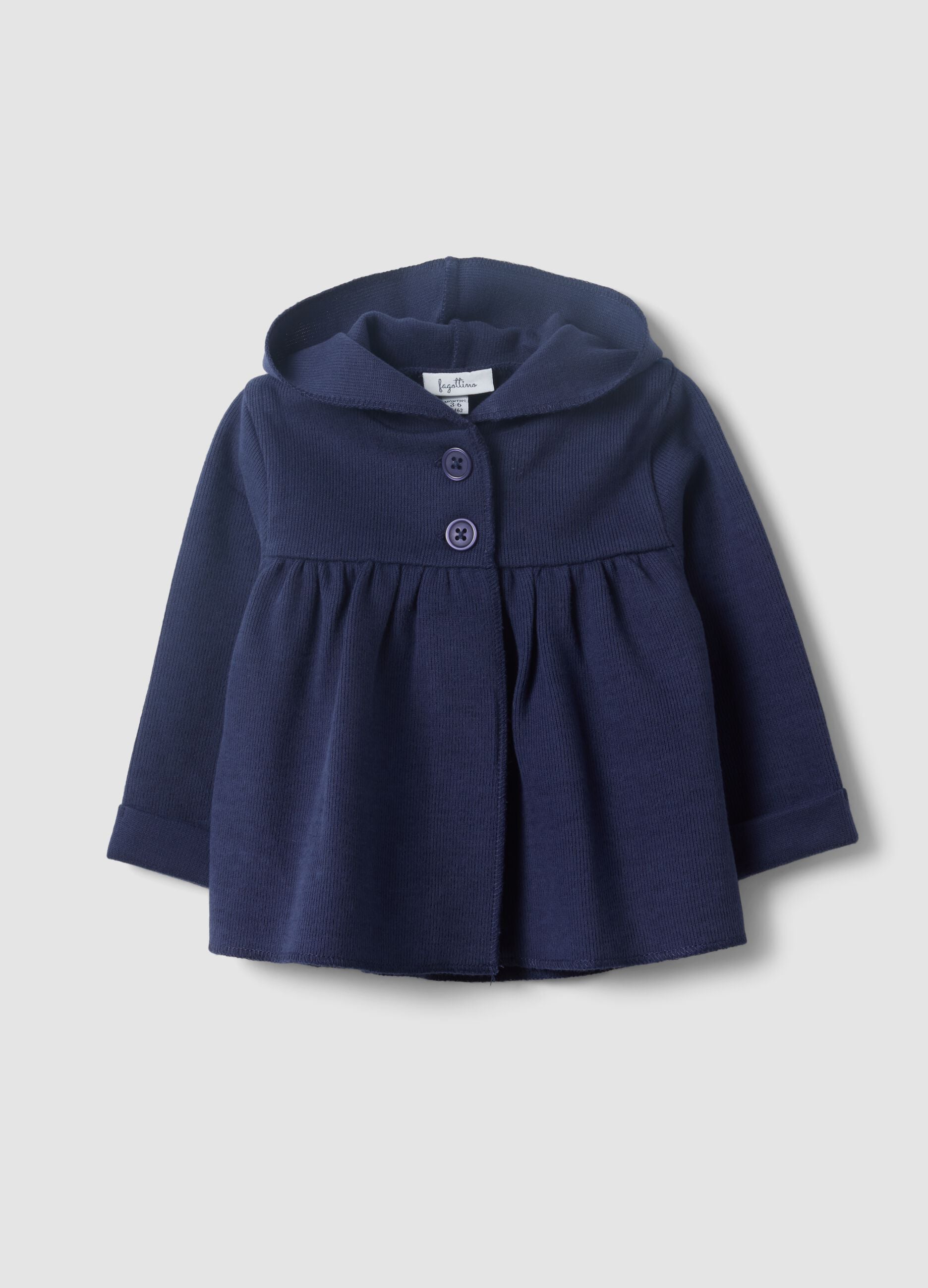Blue organic cotton hooded sweatshirt for baby girl