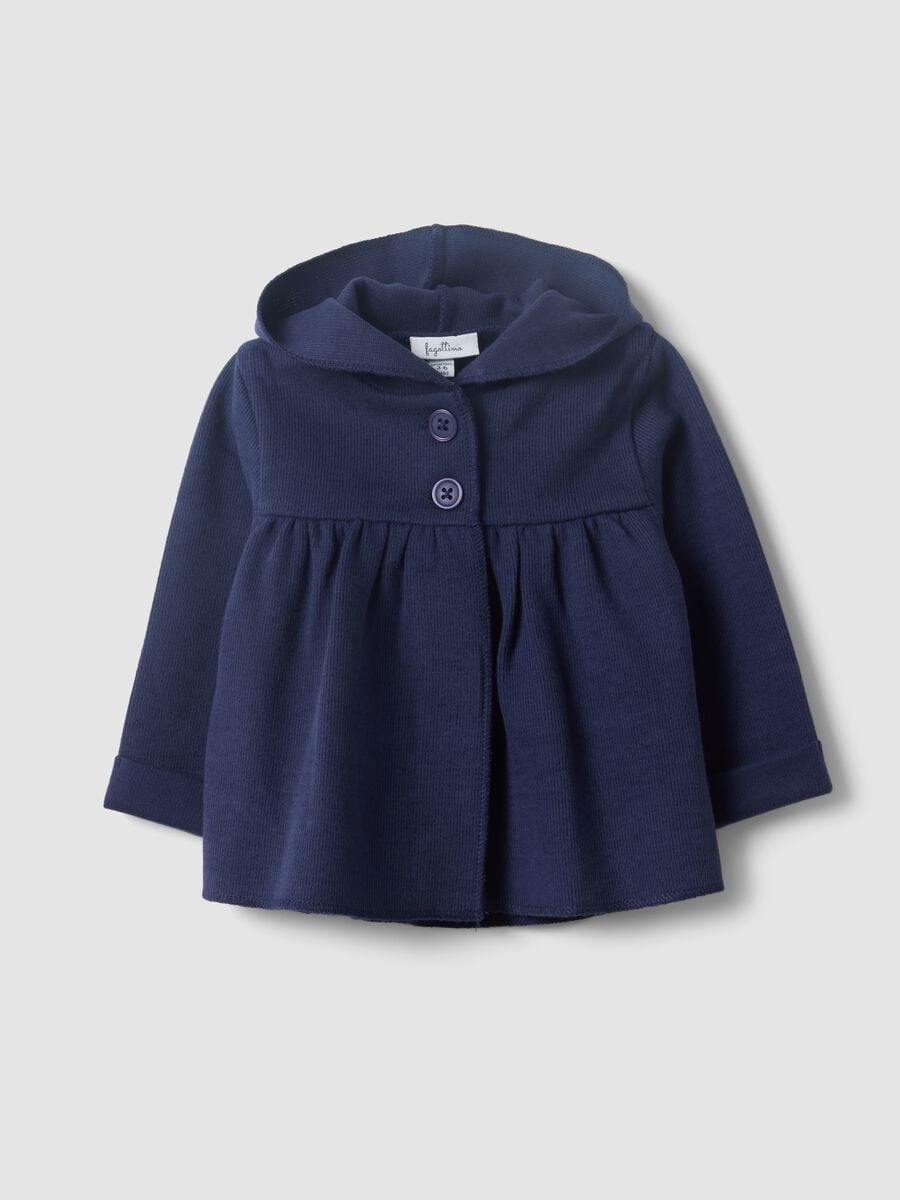 Felpa blu con cappuccio in puro cotone organico neonata_0