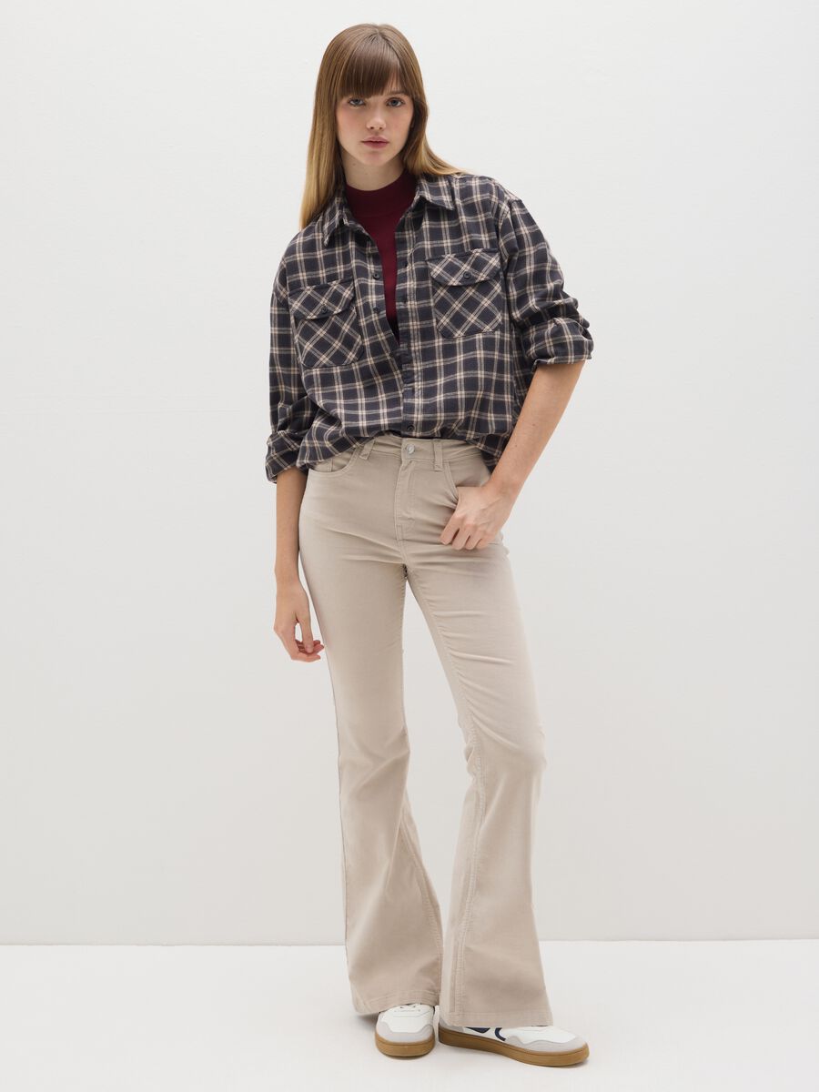 Flared Beige Stretch Trousers_0