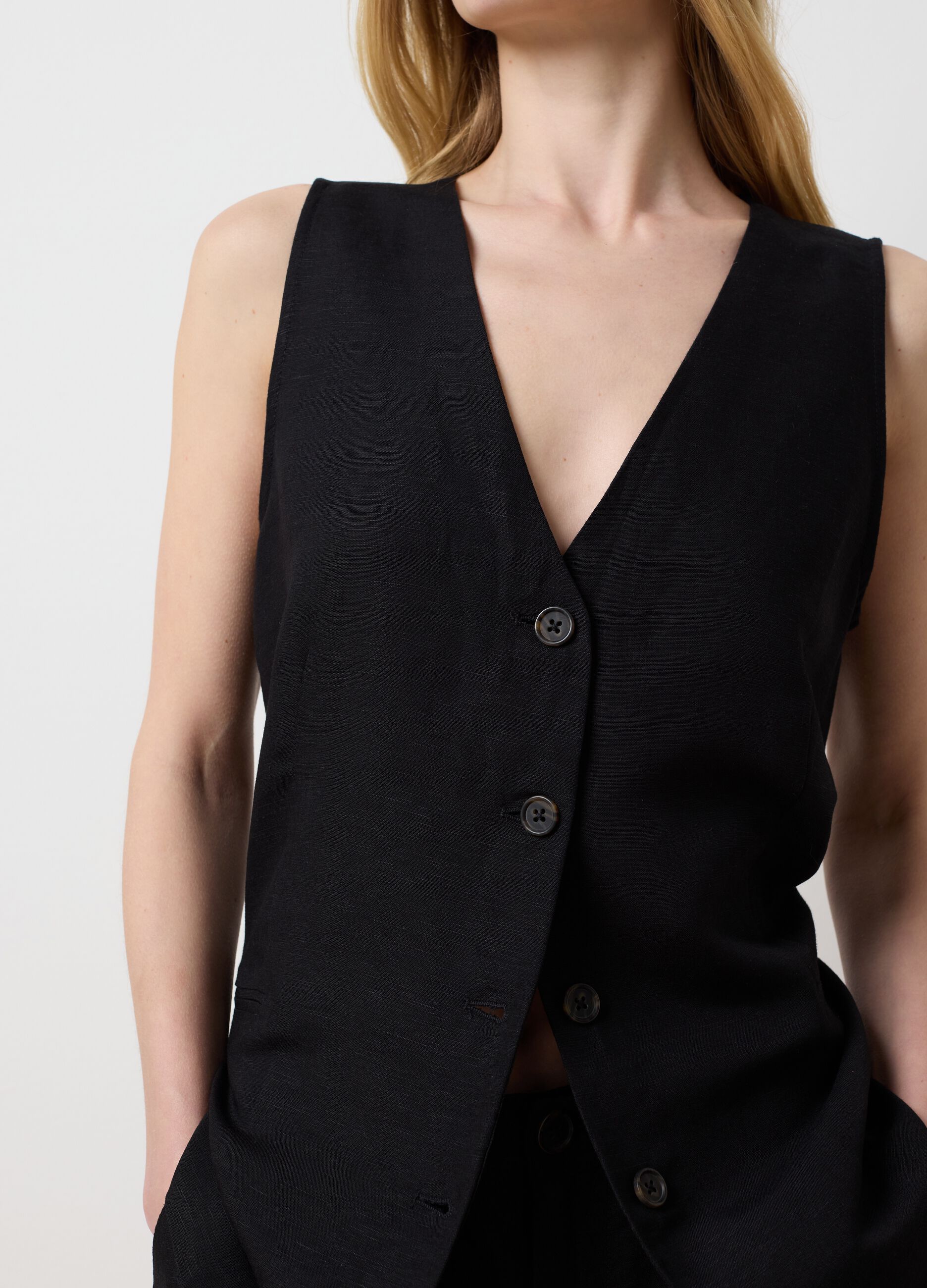Gilet in lino e viscosa nero