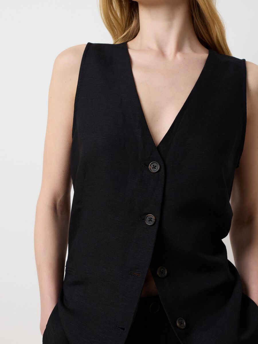 Black gilet in linen and viscose_3