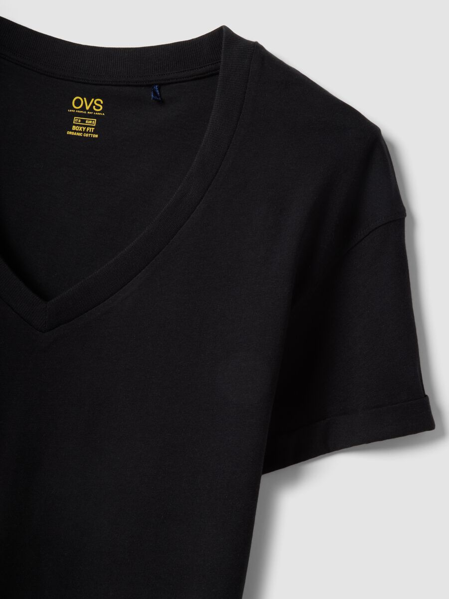 T-shirt in puro cotone nera relaxed fit con collo a V_5
