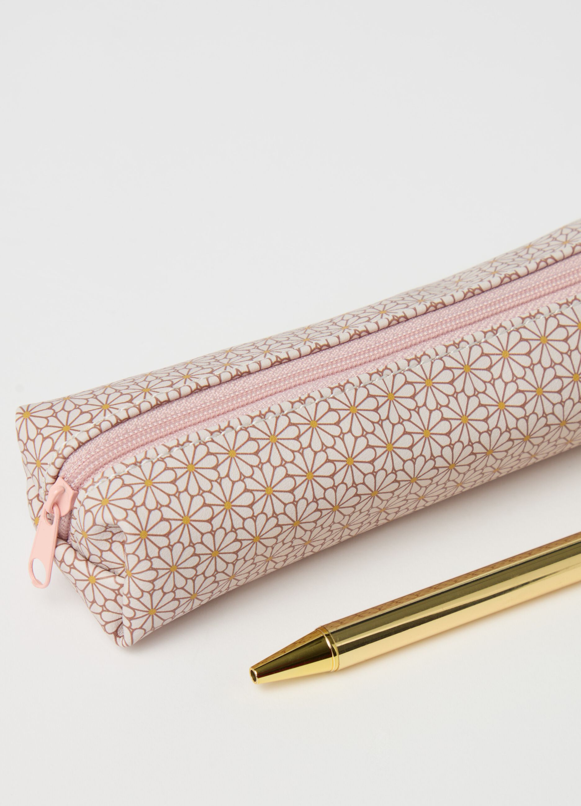 Floral pencil case set with golden pen