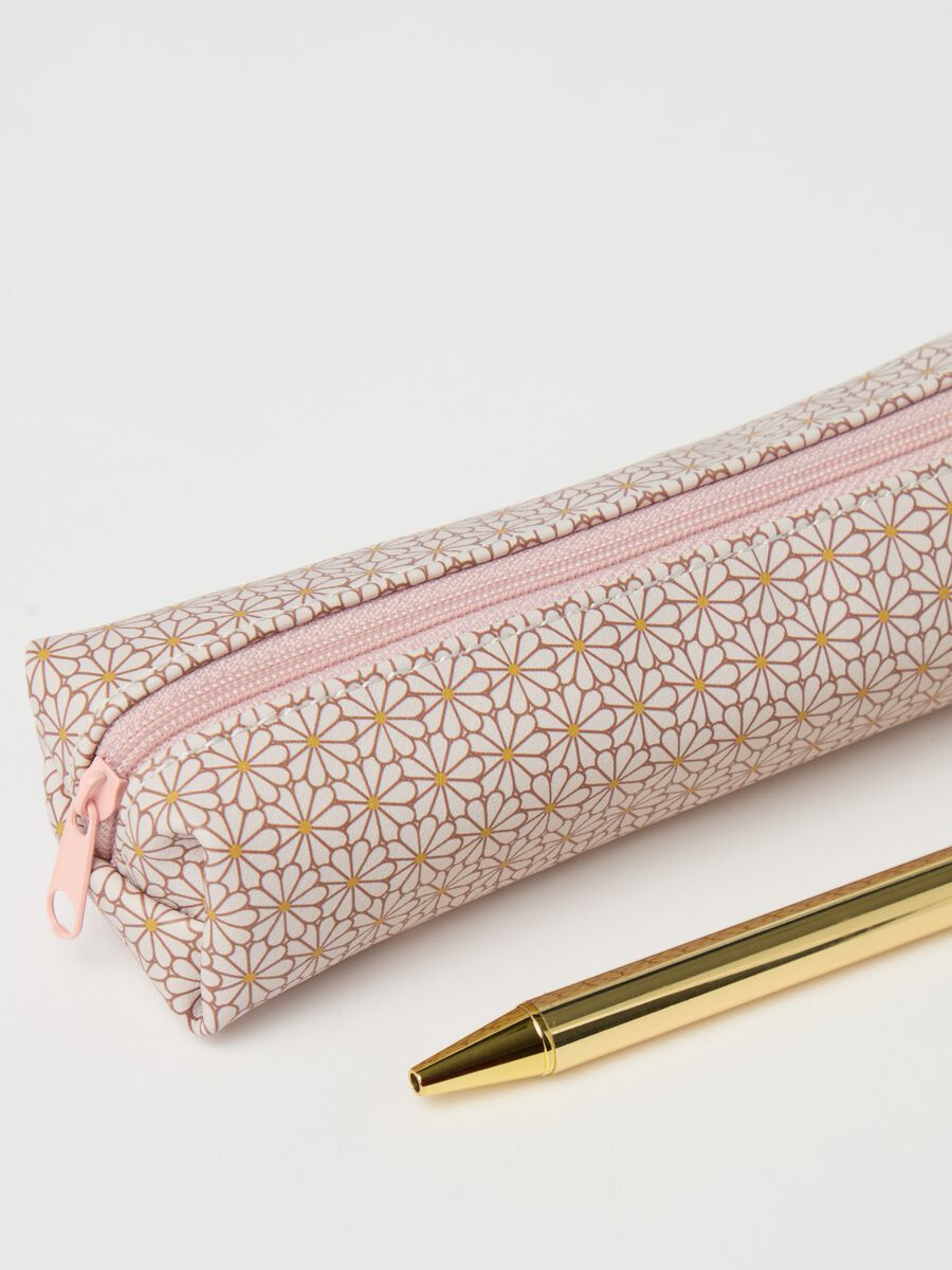 Floral pencil case set with golden pen_1