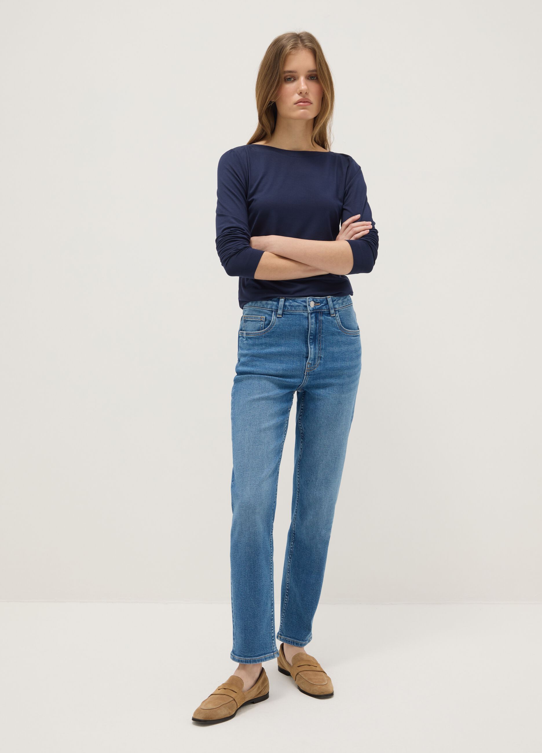 Blue long sleeve crew neck T-shirt regular fit