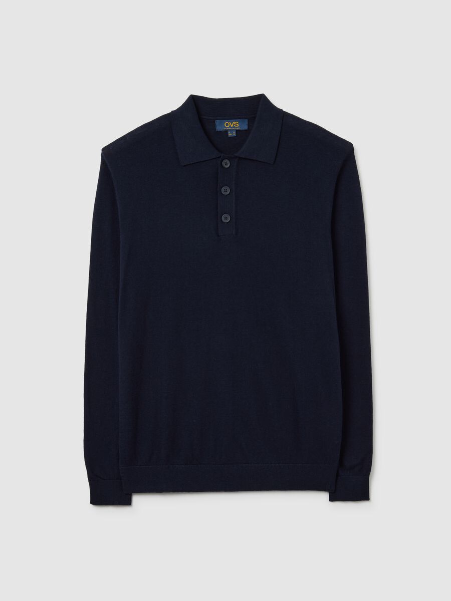 Blue long-sleeve polo in cotton and silk blend regular fit_4