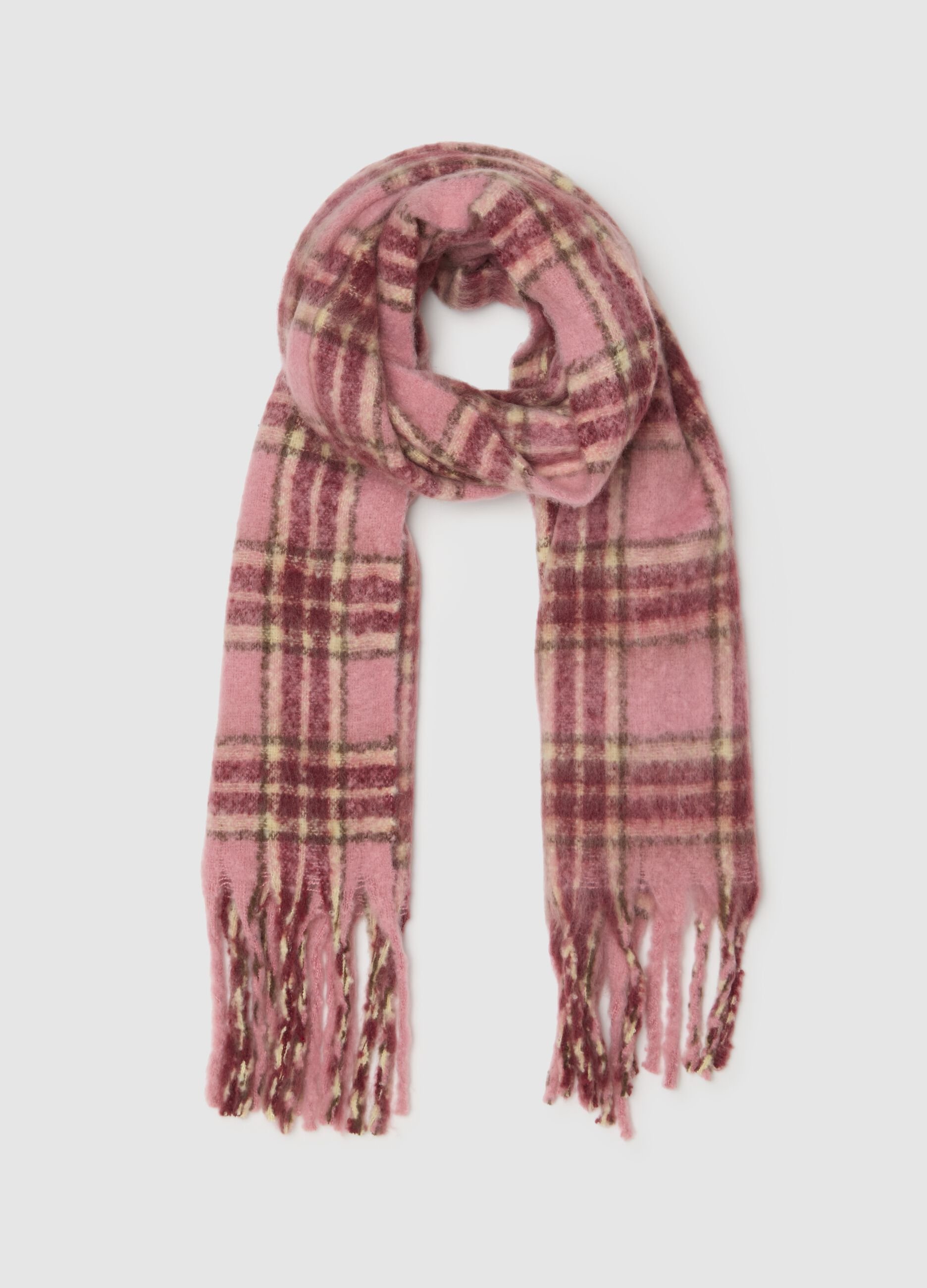 Multicoloured Checked Scarf with Fringes