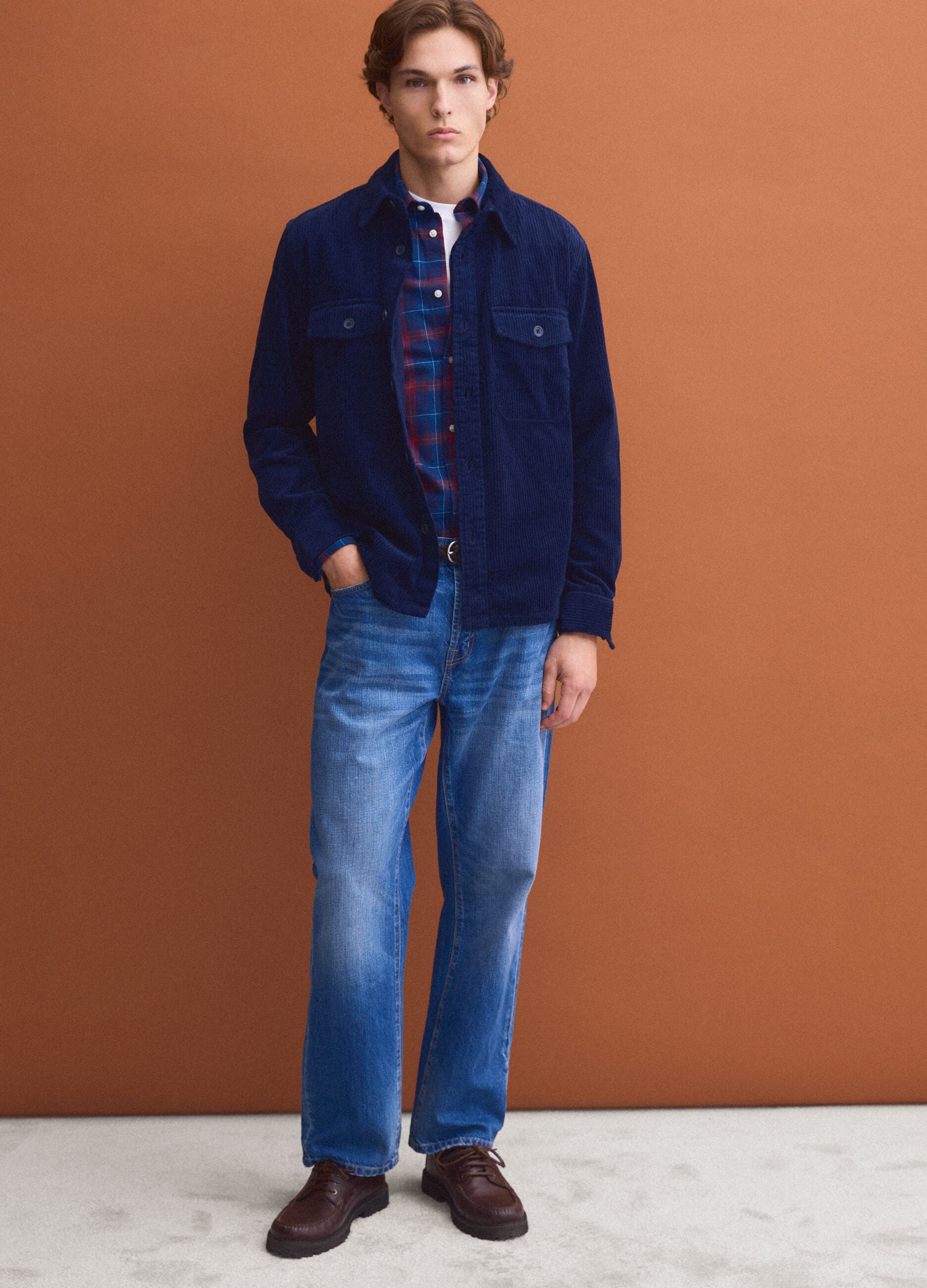Blue pure cotton corduroy shacket in an oversized fit