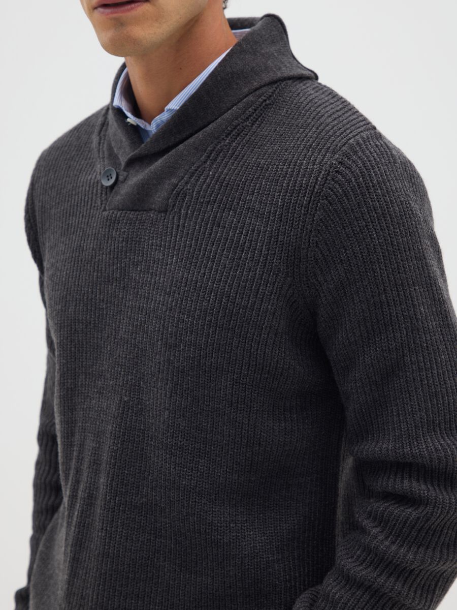 Grey Shawl Collar Sweater Regular Fit_3