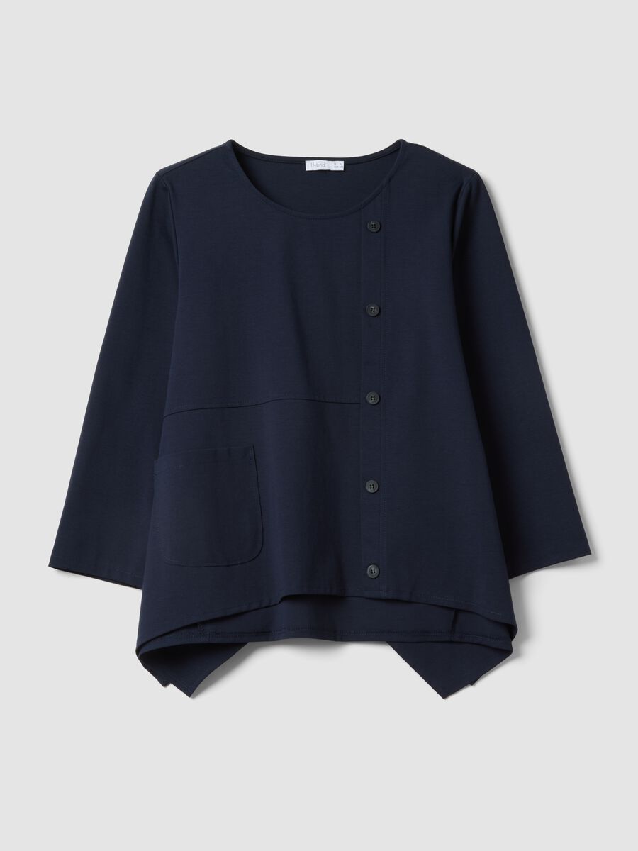 Blue stretch-cotton button-up blouse, regular fit_0