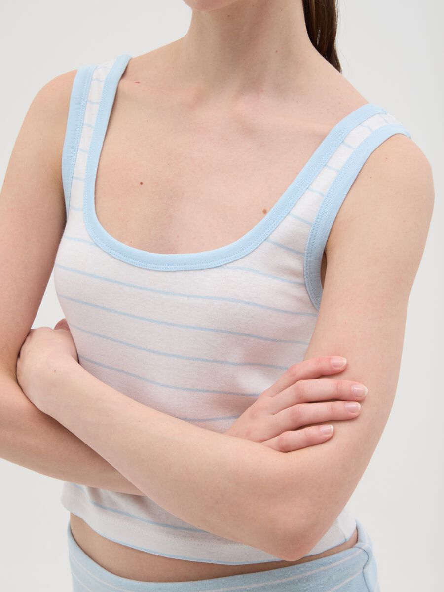Women's pure cotton multicolour regular fit vest with white and blue stripes_2
