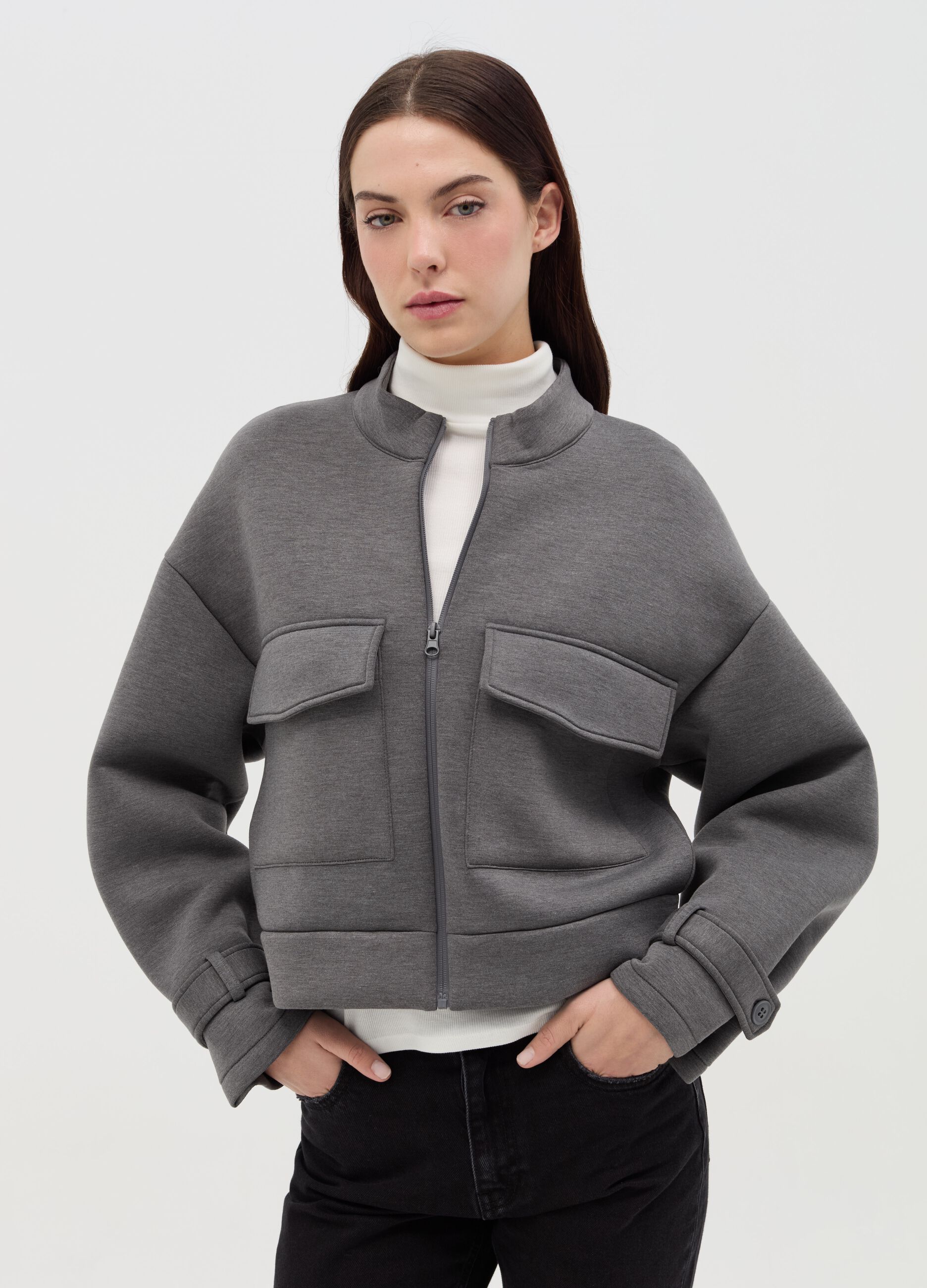 Bomber jacket with mock neck