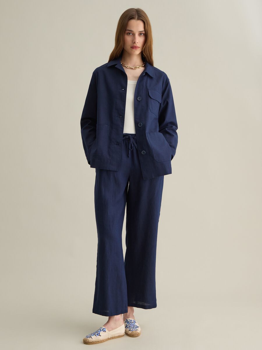 Piombo Blue Linen Trousers_0