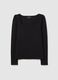 Black stretch cotton blend regular fit top with round neckline_4