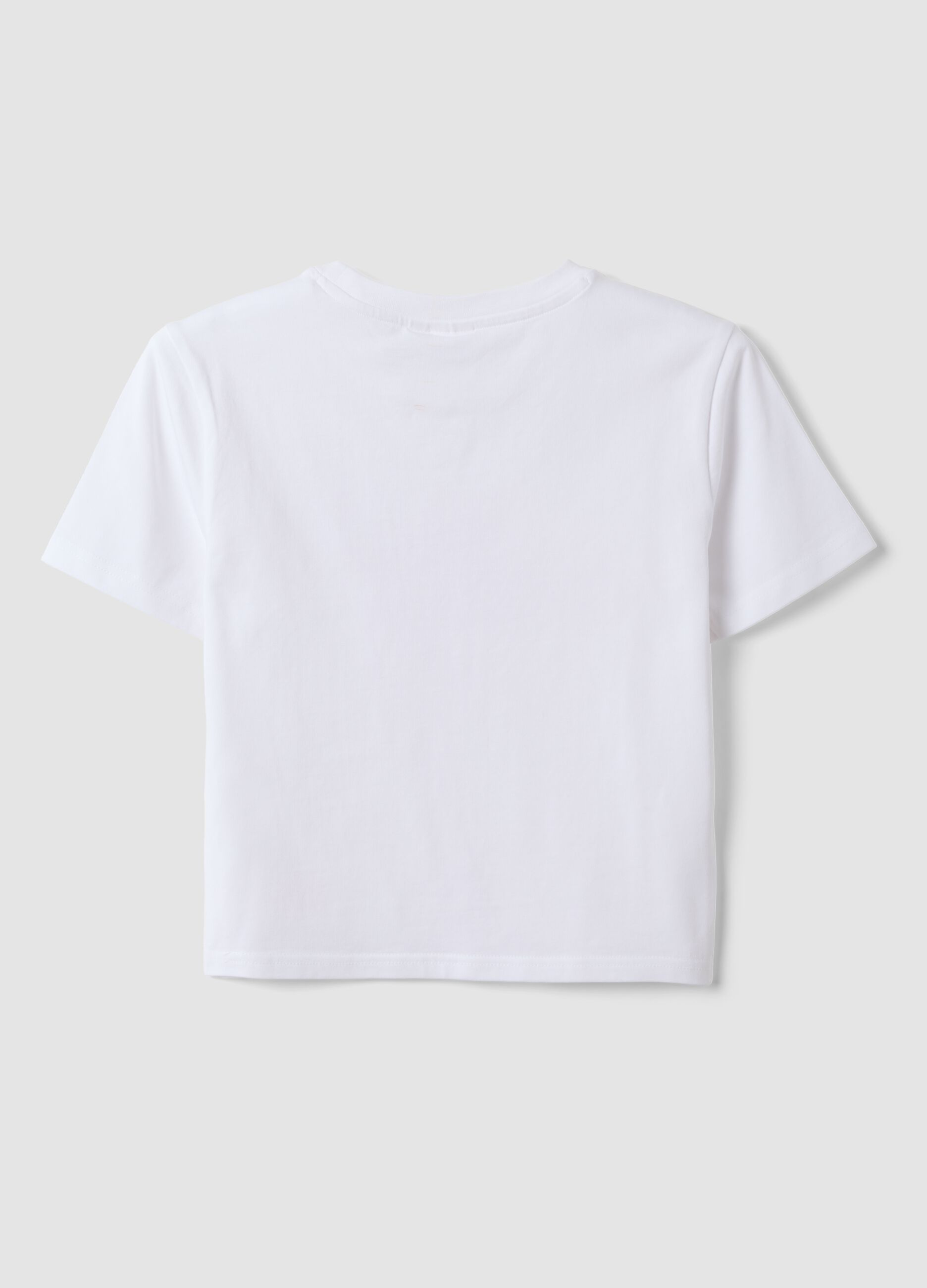 White stretch cotton T-shirt with Sakura print, regular fit