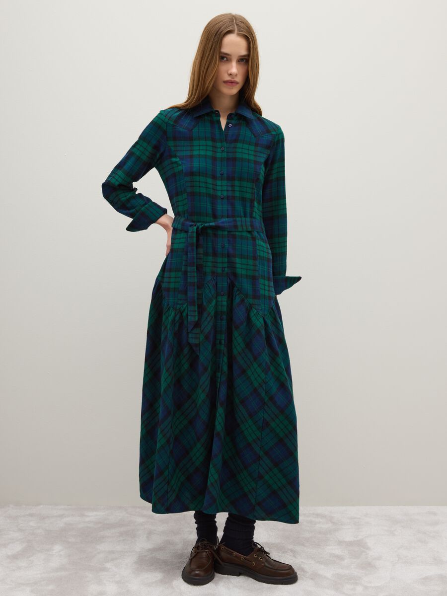 Long dress in pure cotton with regular fit multicolour checks_0