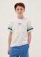 Boys&rsquo; white pure cotton T-shirt with striped sleeves_1