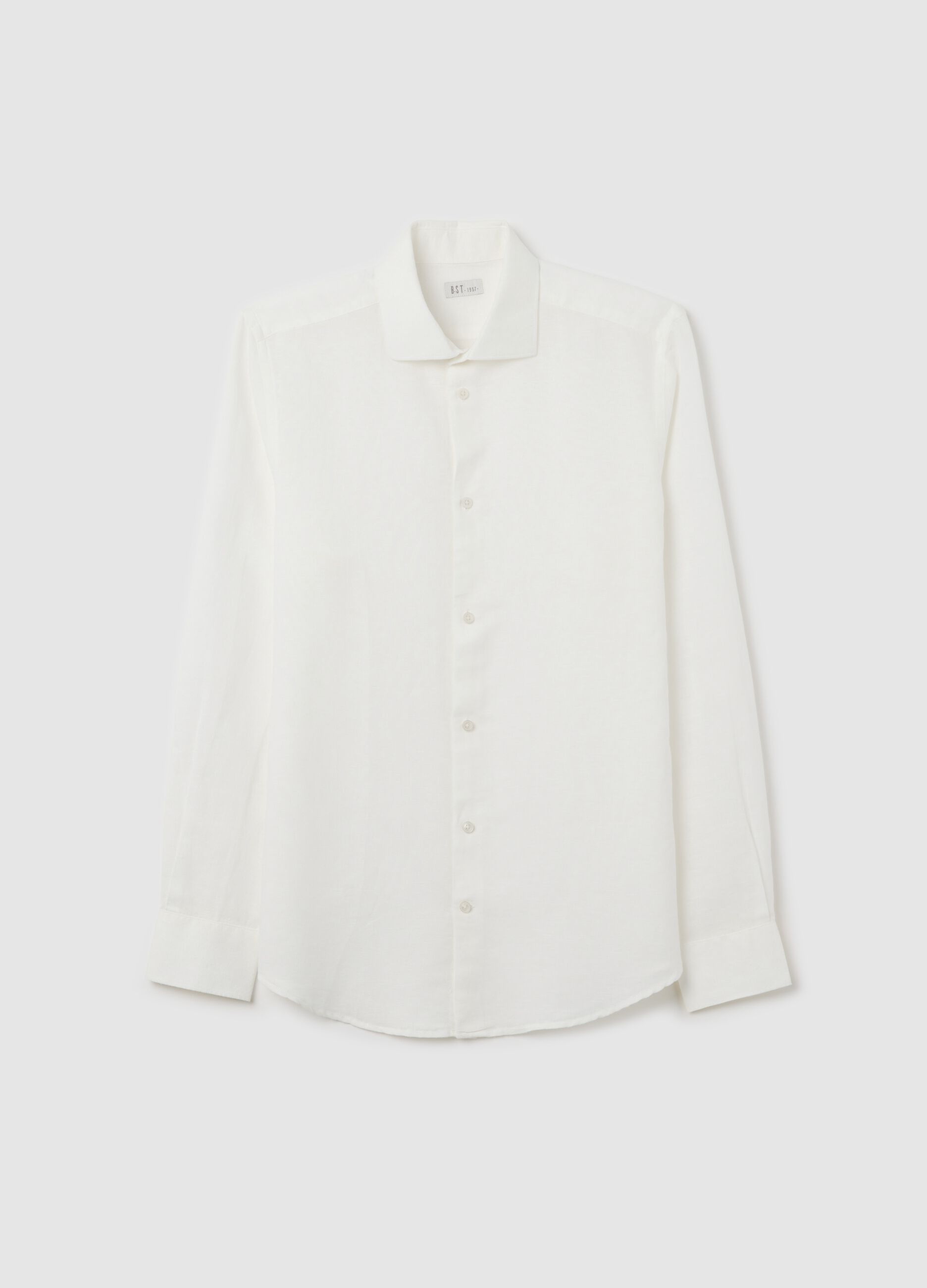 Camicia da uomo in lino e cotone bianca slim fit e colletto alla francese