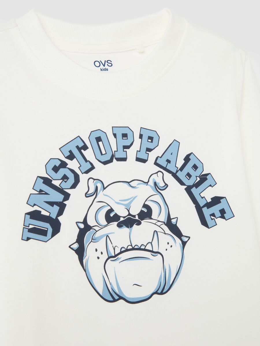 White pure cotton children's T-shirt regular fit with bulldog_2
