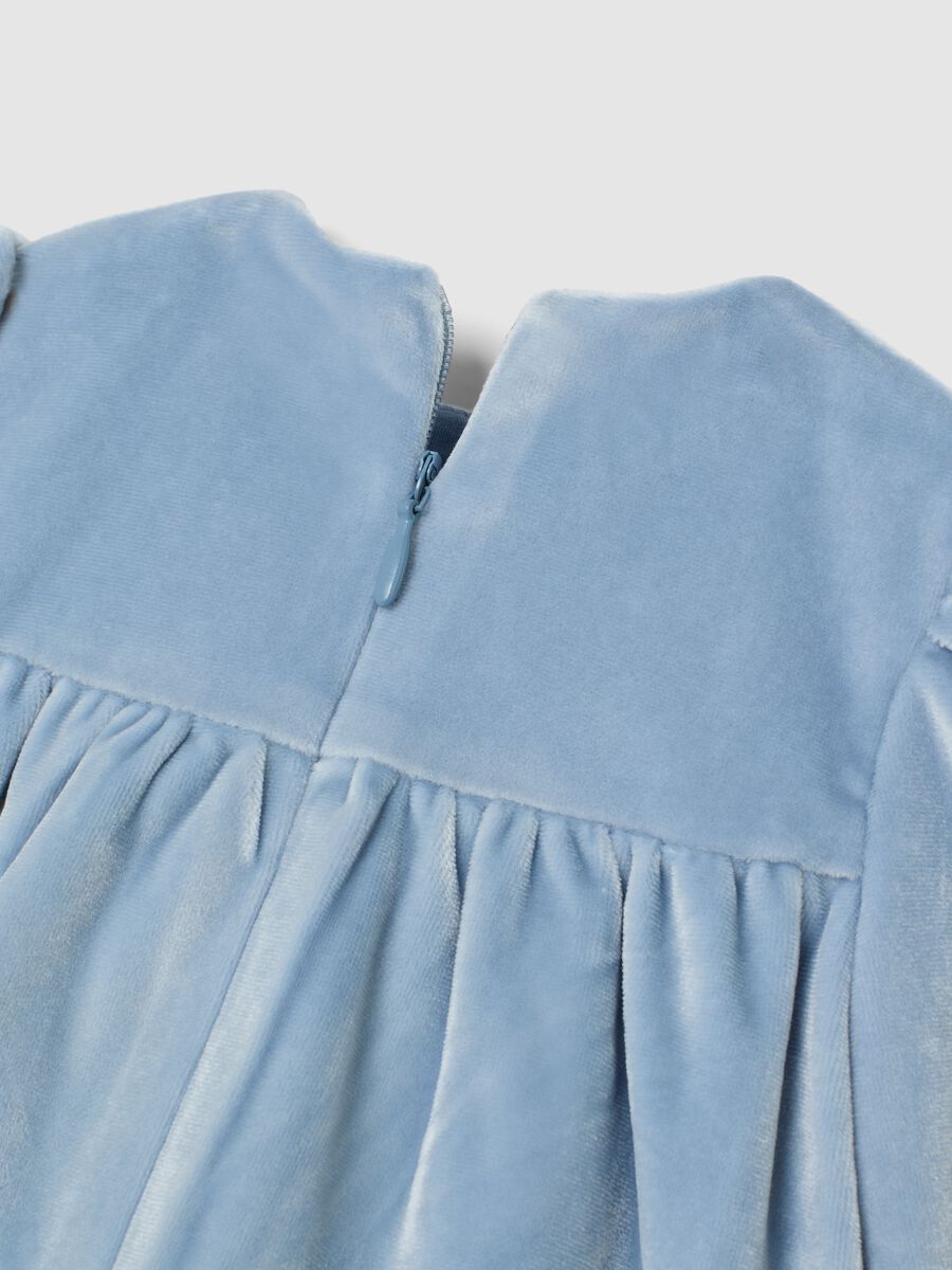Baby girl velour blue regular fit dress with embroidered heart_3