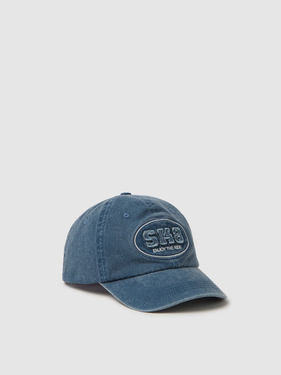 Medium denim baseball cap with "SK8" patch_0