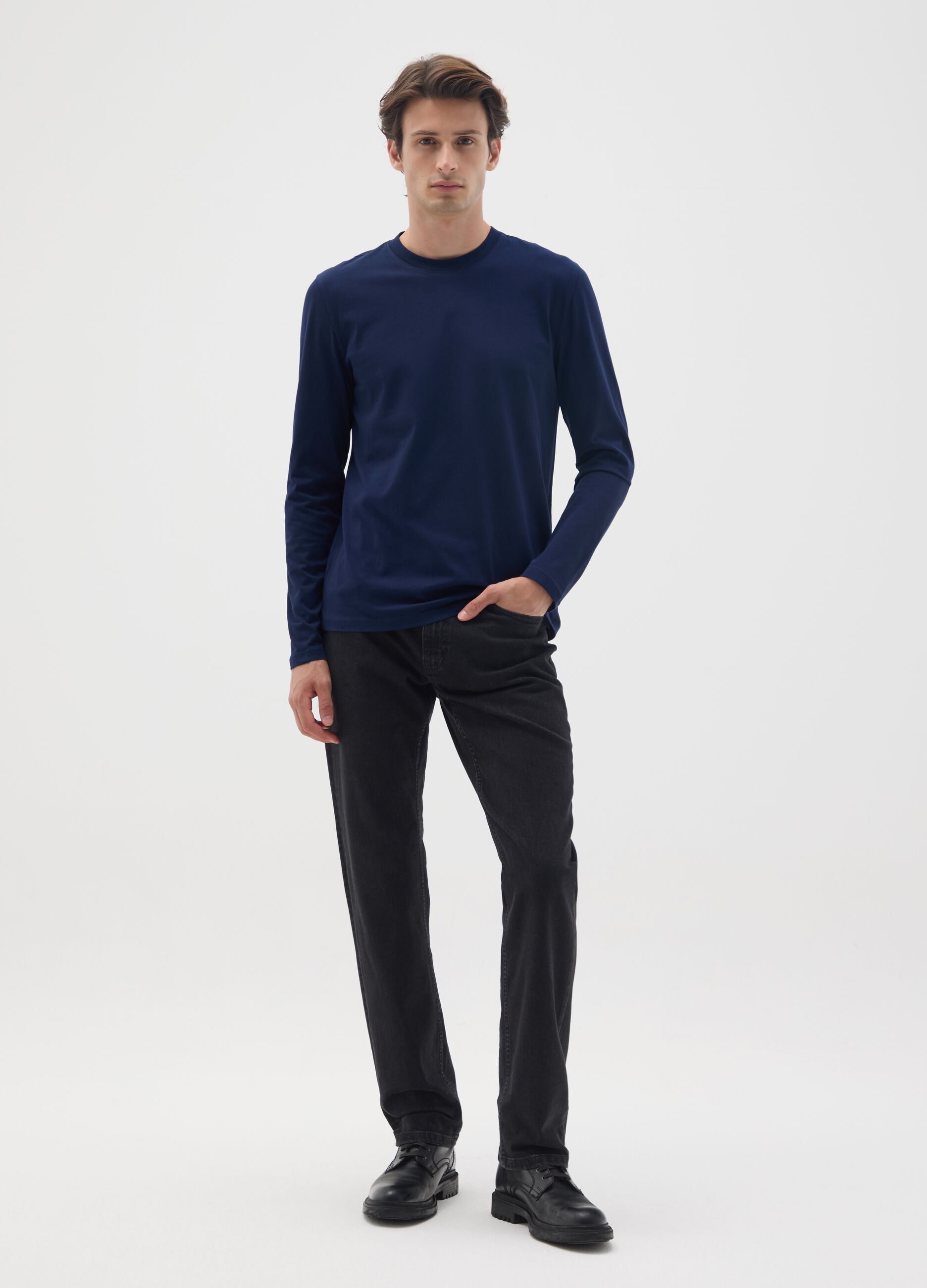 Maglia in puro cotone blu regular fit