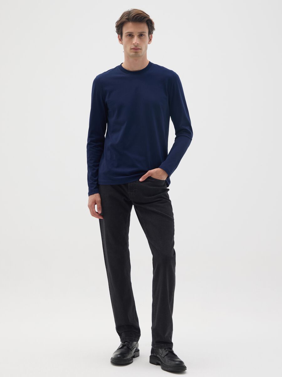 Maglia in puro cotone blu regular fit_1