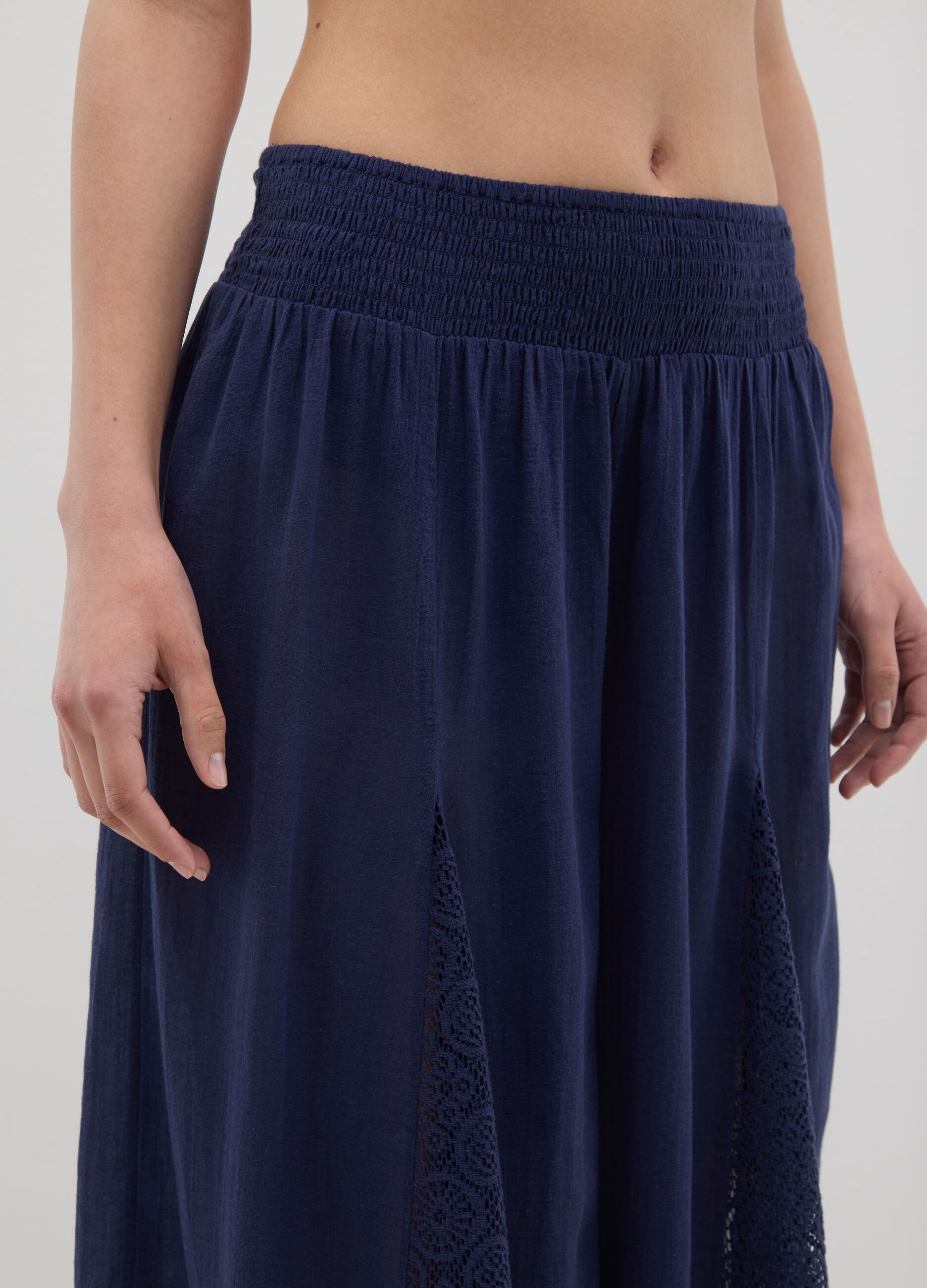 Pantaloni da donna in puro cotone blu larghi