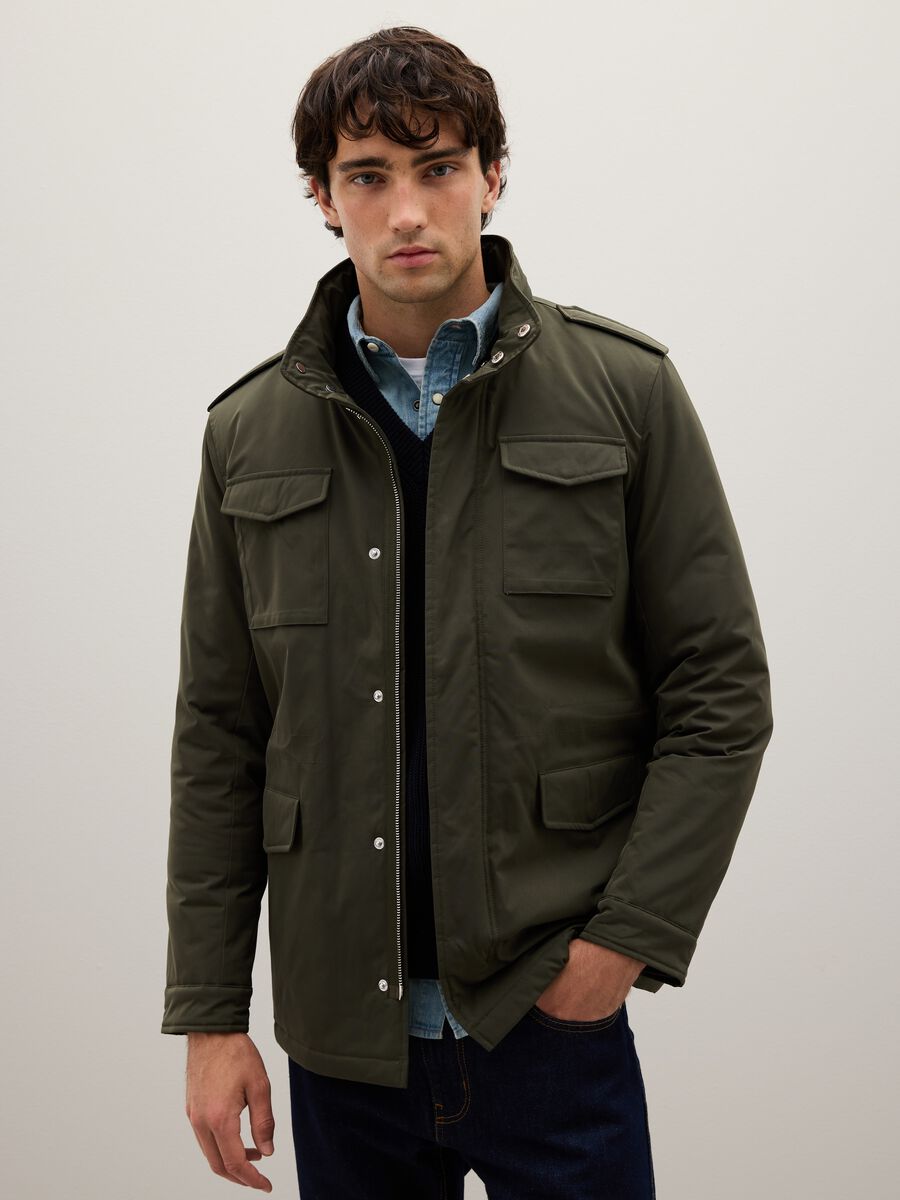 Regular fit green jacket with pockets and zip closure_0