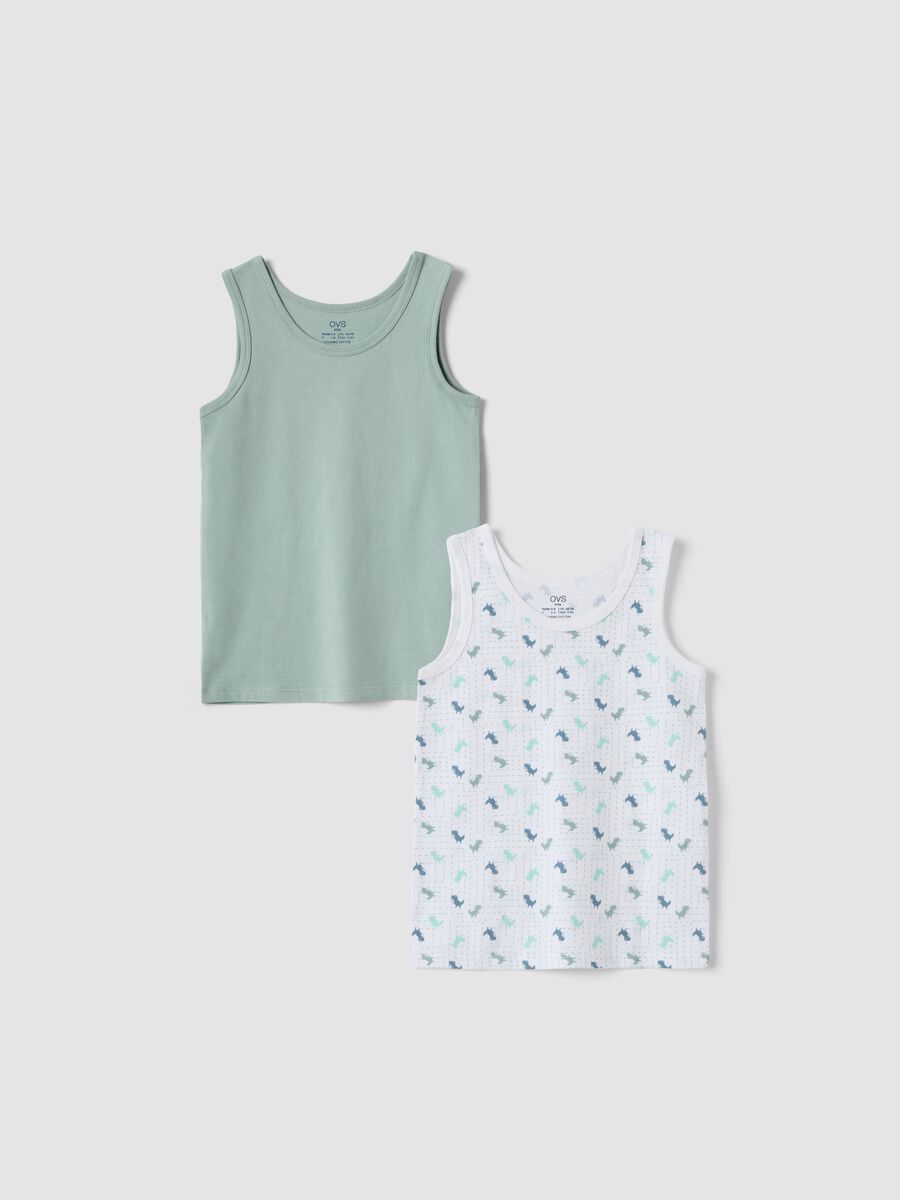 2-pack of green and white organic cotton racer vests with print_0