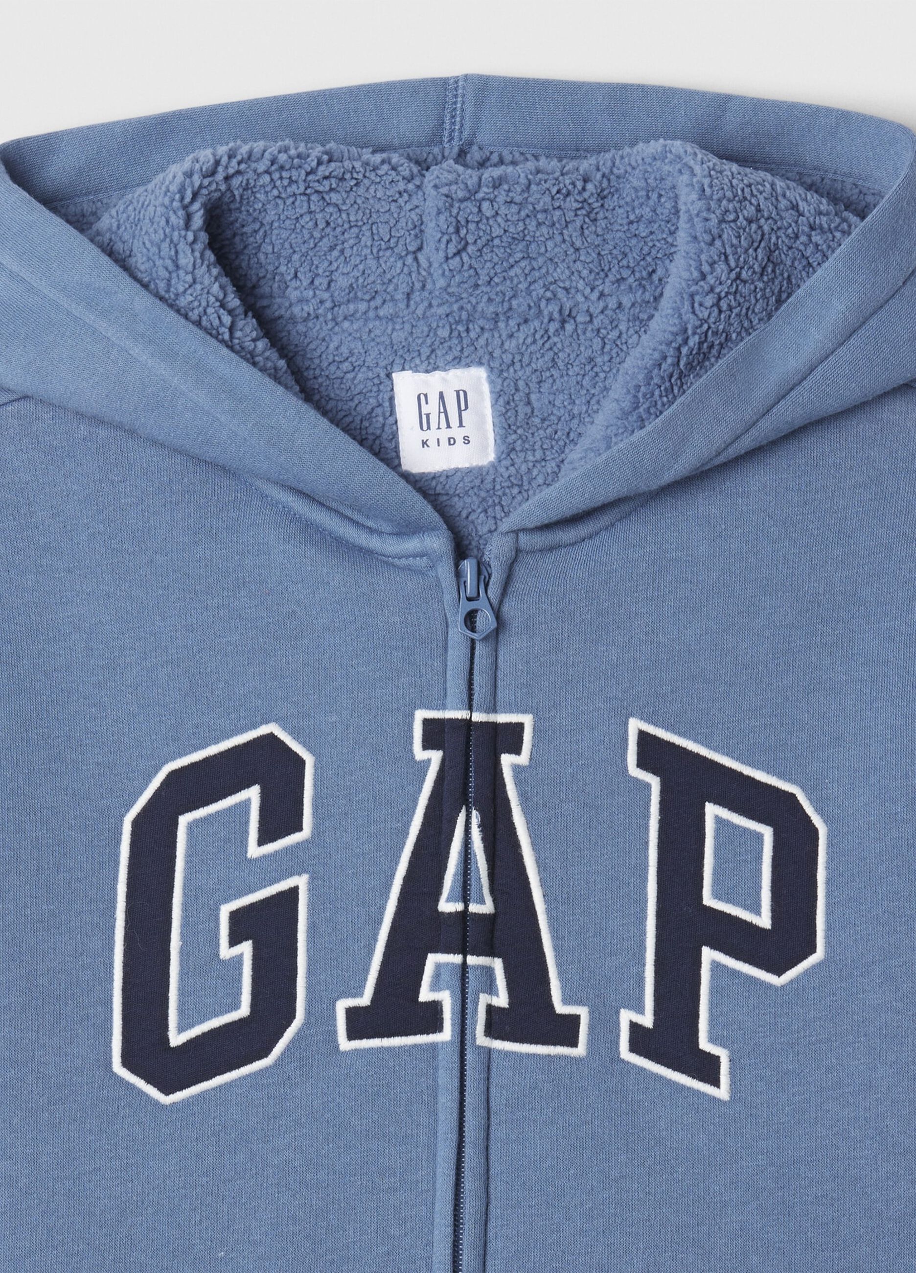 Full-zip sweatshirt and hood with sherpa lining
