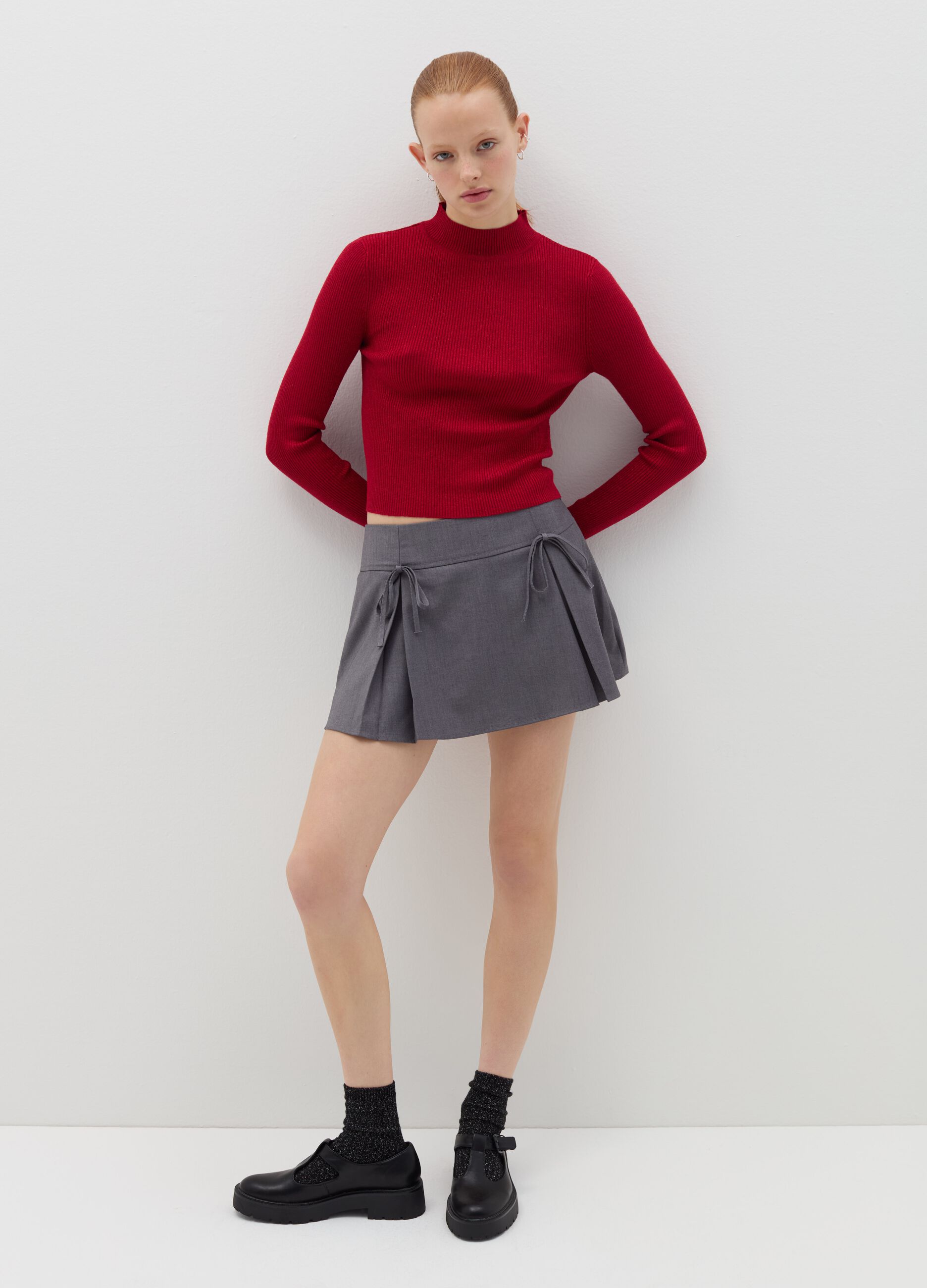 Crop T-shirt in lurex with mock neck