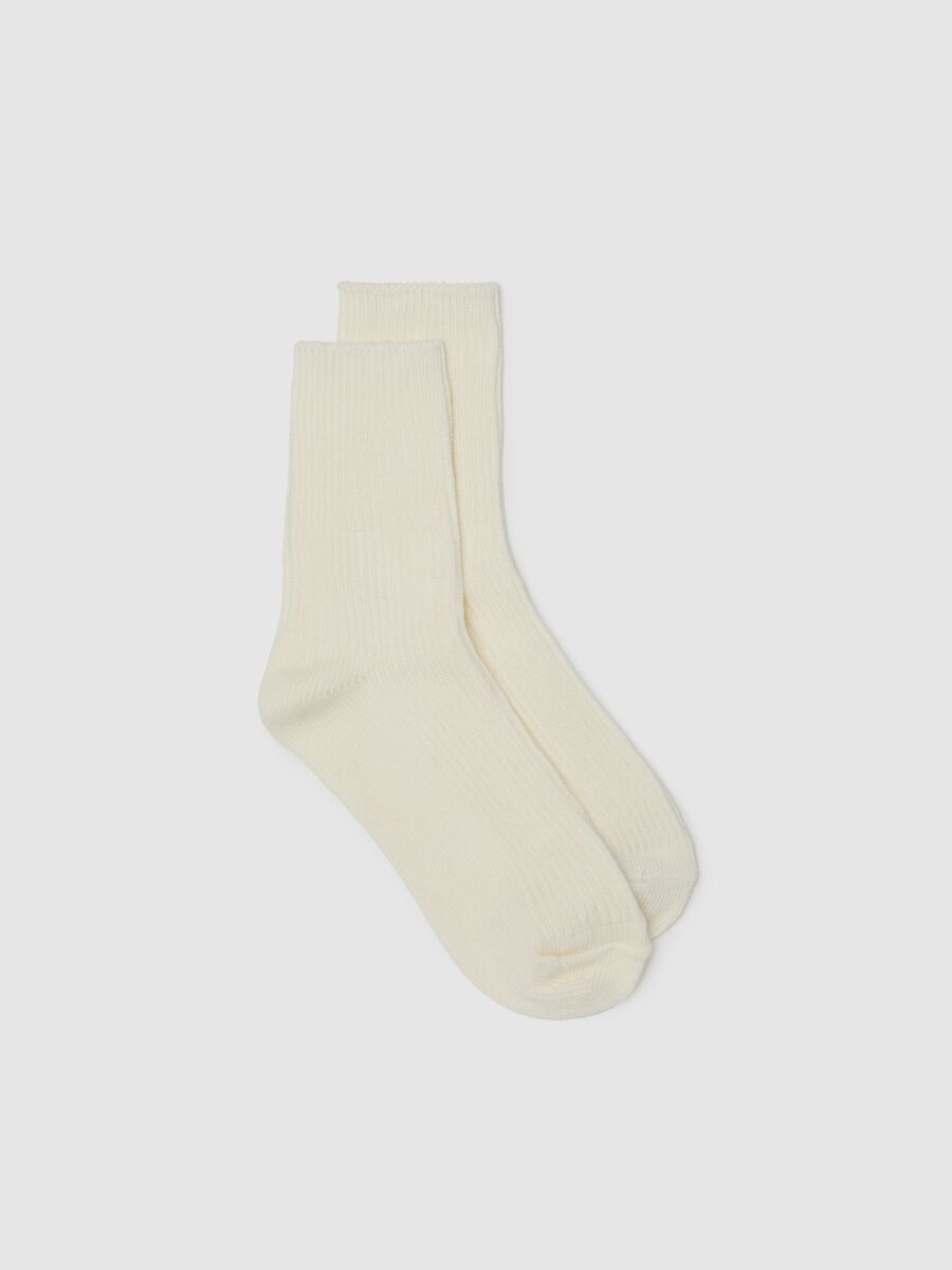 Long white socks in stretch cotton blend_0