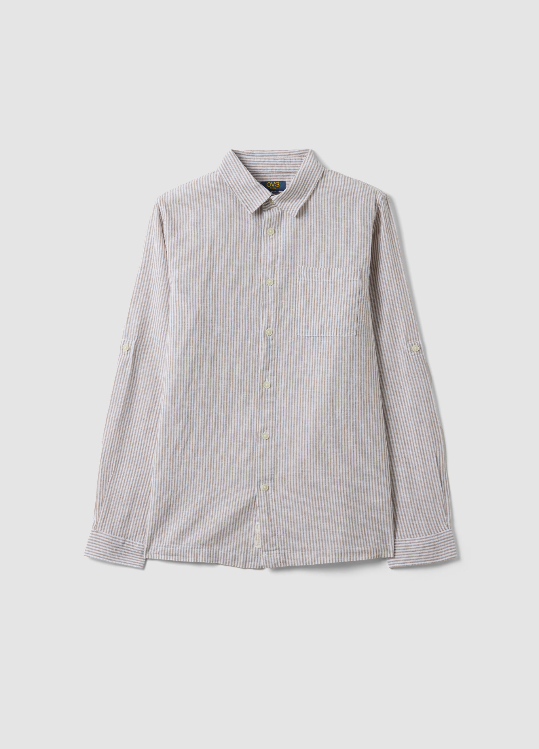 Boy's regular fit multicolour striped linen blend shirt