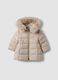 Taupe padded hooded jacket with contrast trim_0
