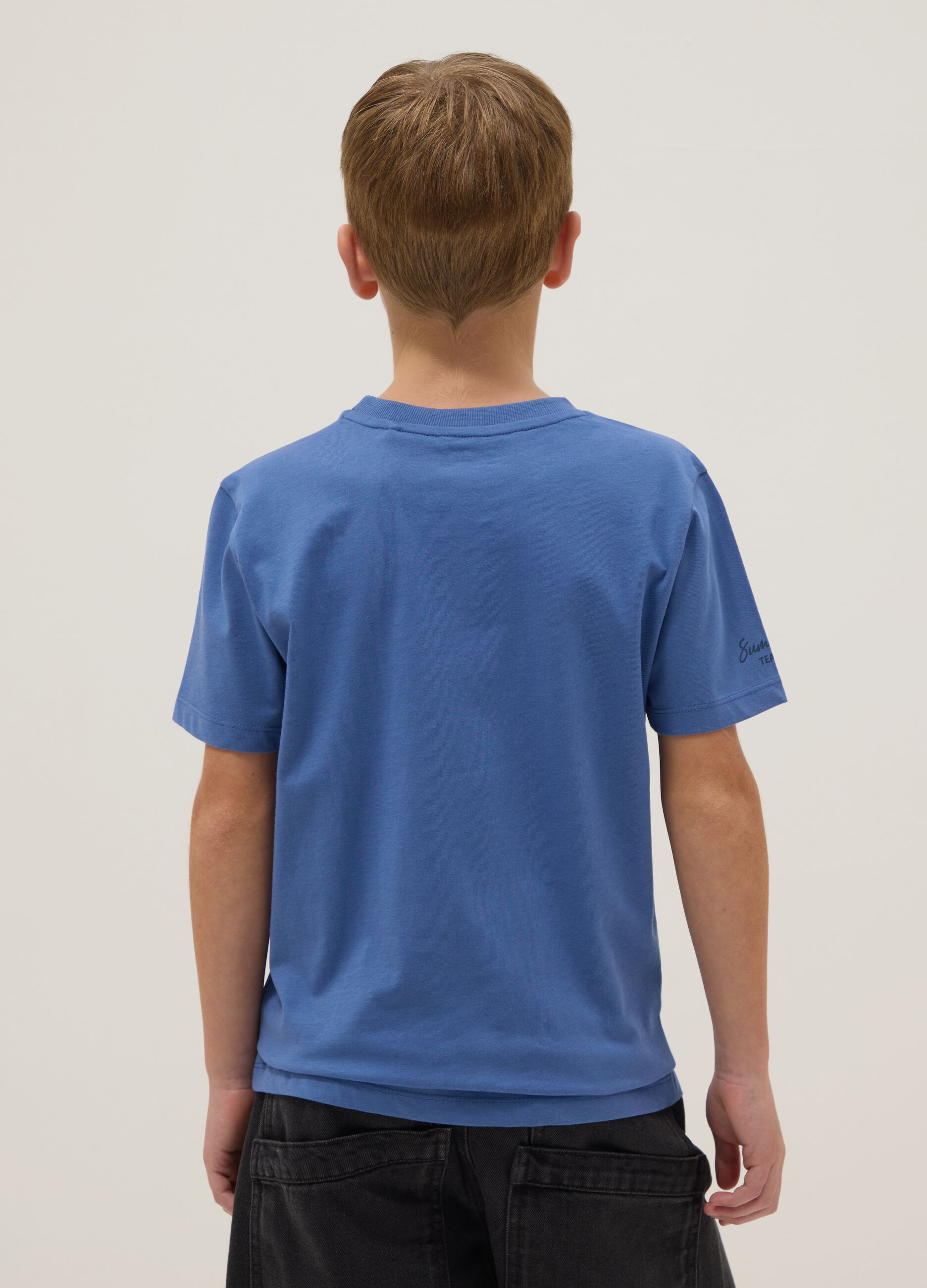 T-shirt in puro cotone blu da ragazzo regular fit con stampa