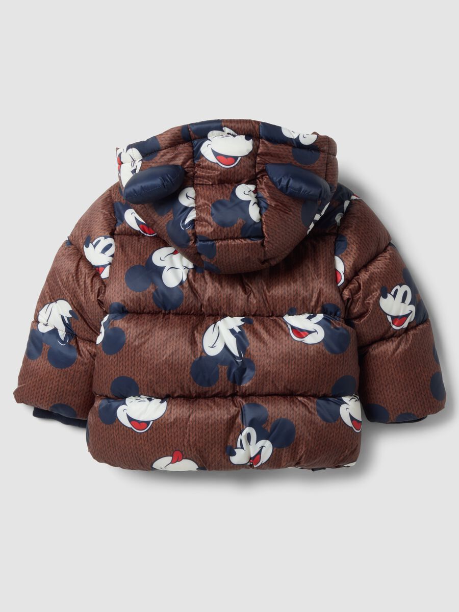 Brown padded jacket with hood and Mickey & Friends print_1