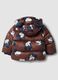 Brown padded jacket with hood and Mickey & Friends print_1