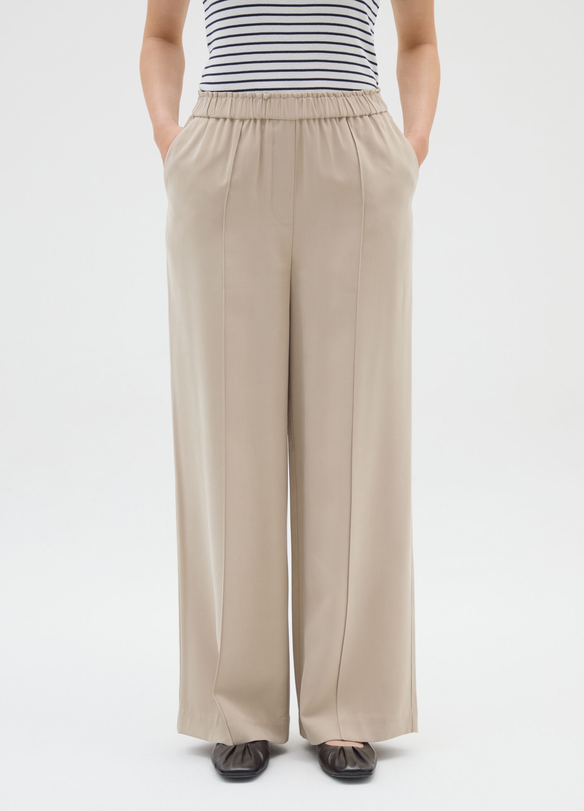 Wide-Leg Beige Trousers