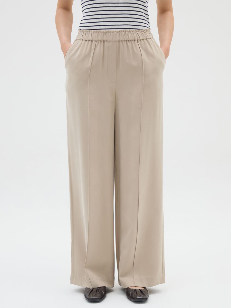 Pantaloni The Iconic Pants beige a gamba larga_1
