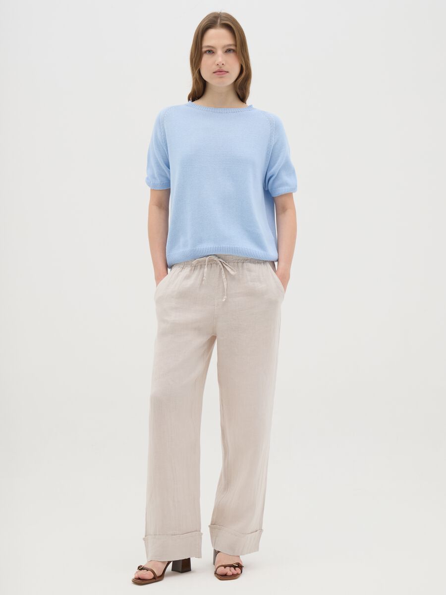 Women's beige pure linen trousers with regular fit_0