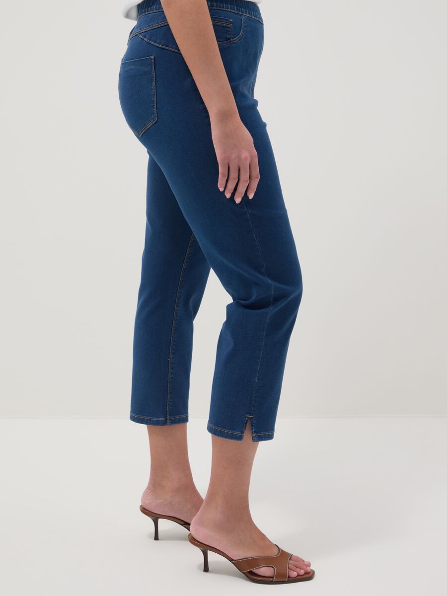 Slim fit blue stretch cotton blend trousers_3