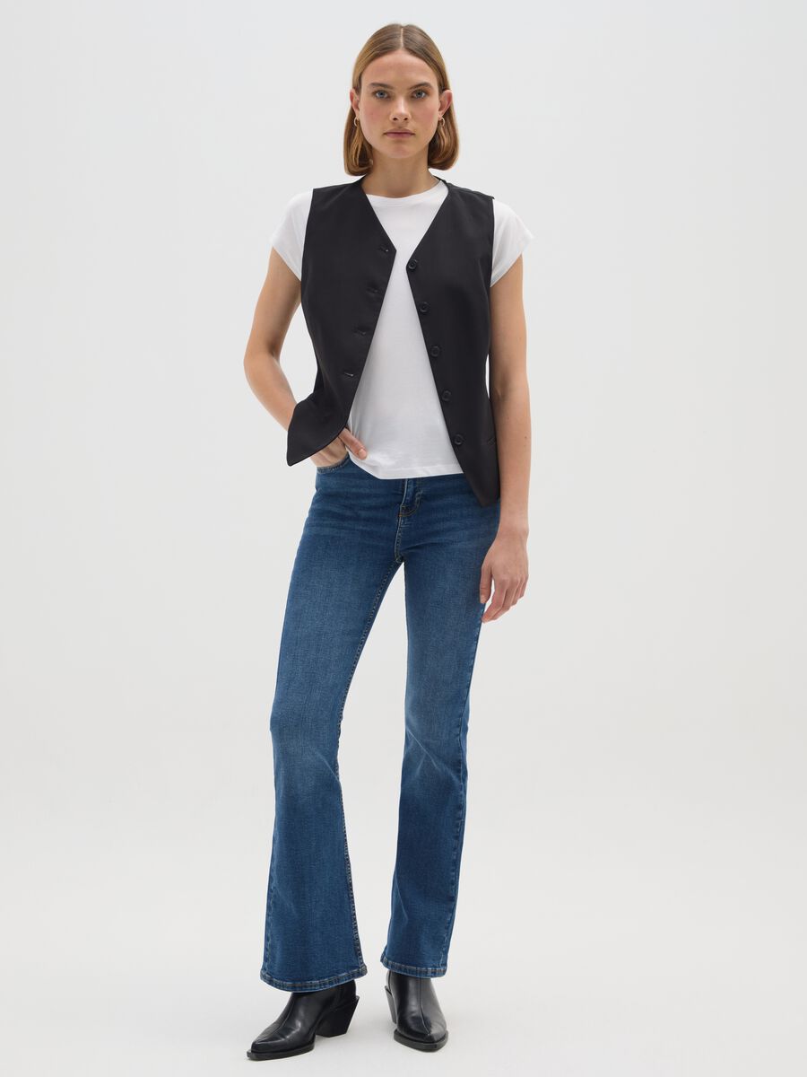 Jeans flare blu in denim elasticizzato_0