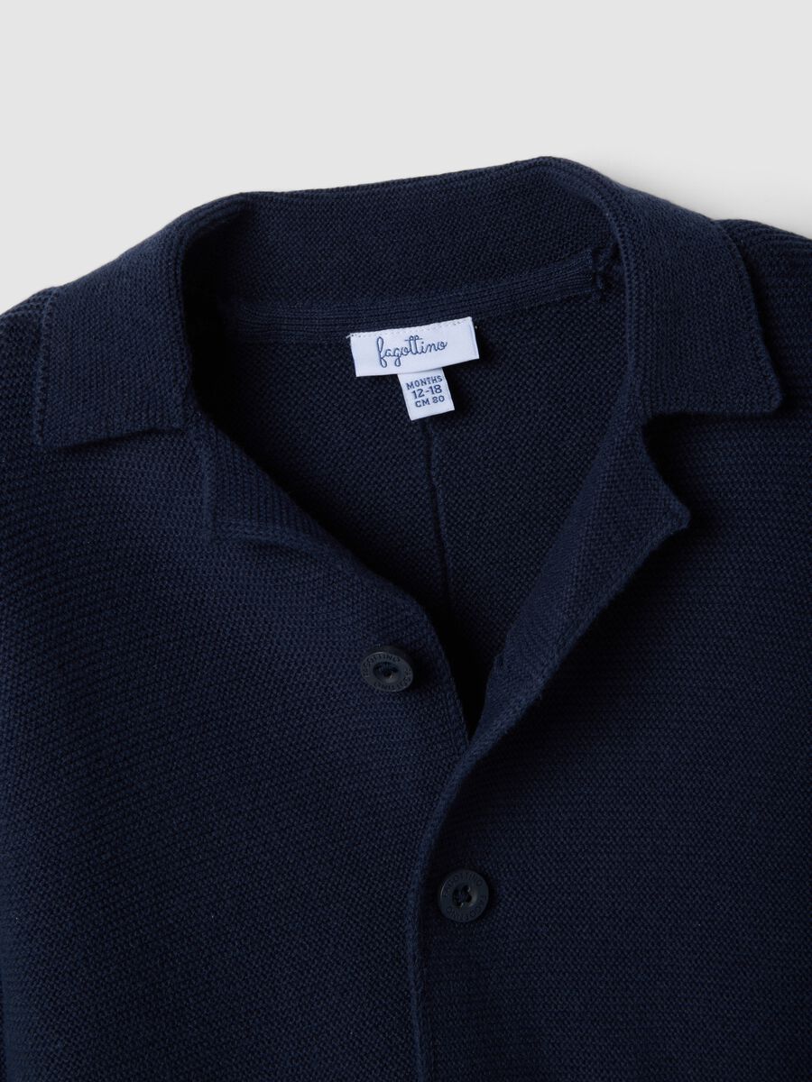 Cardigan in puro cotone blu da bimbo regular fit con tasche e bottoni_2