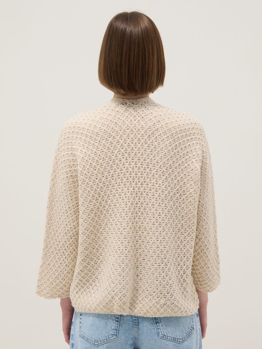 Cardigan beige regular fit a maglia intrecciata_3