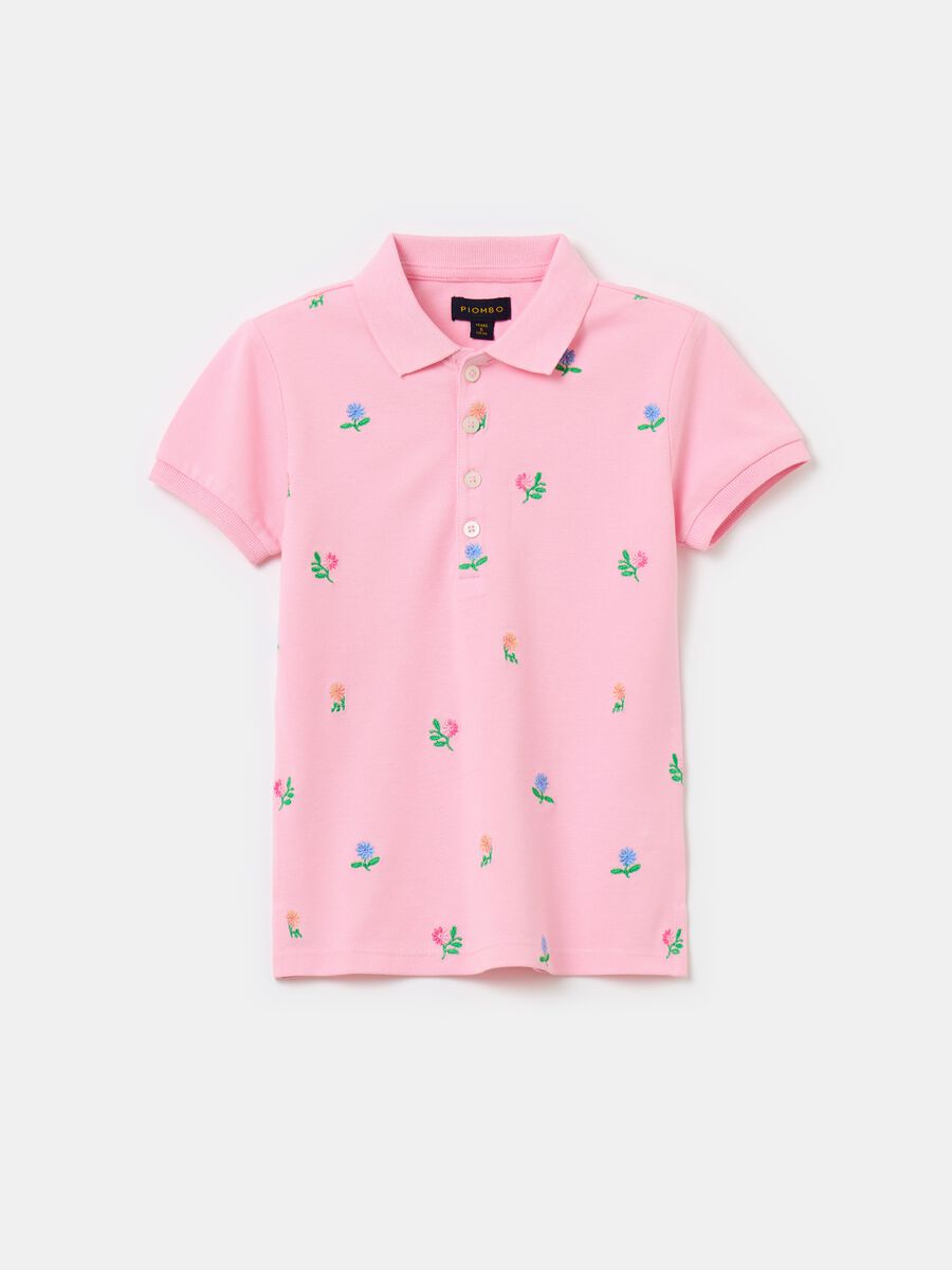 Piquet polo shirt with floral embroidery_3