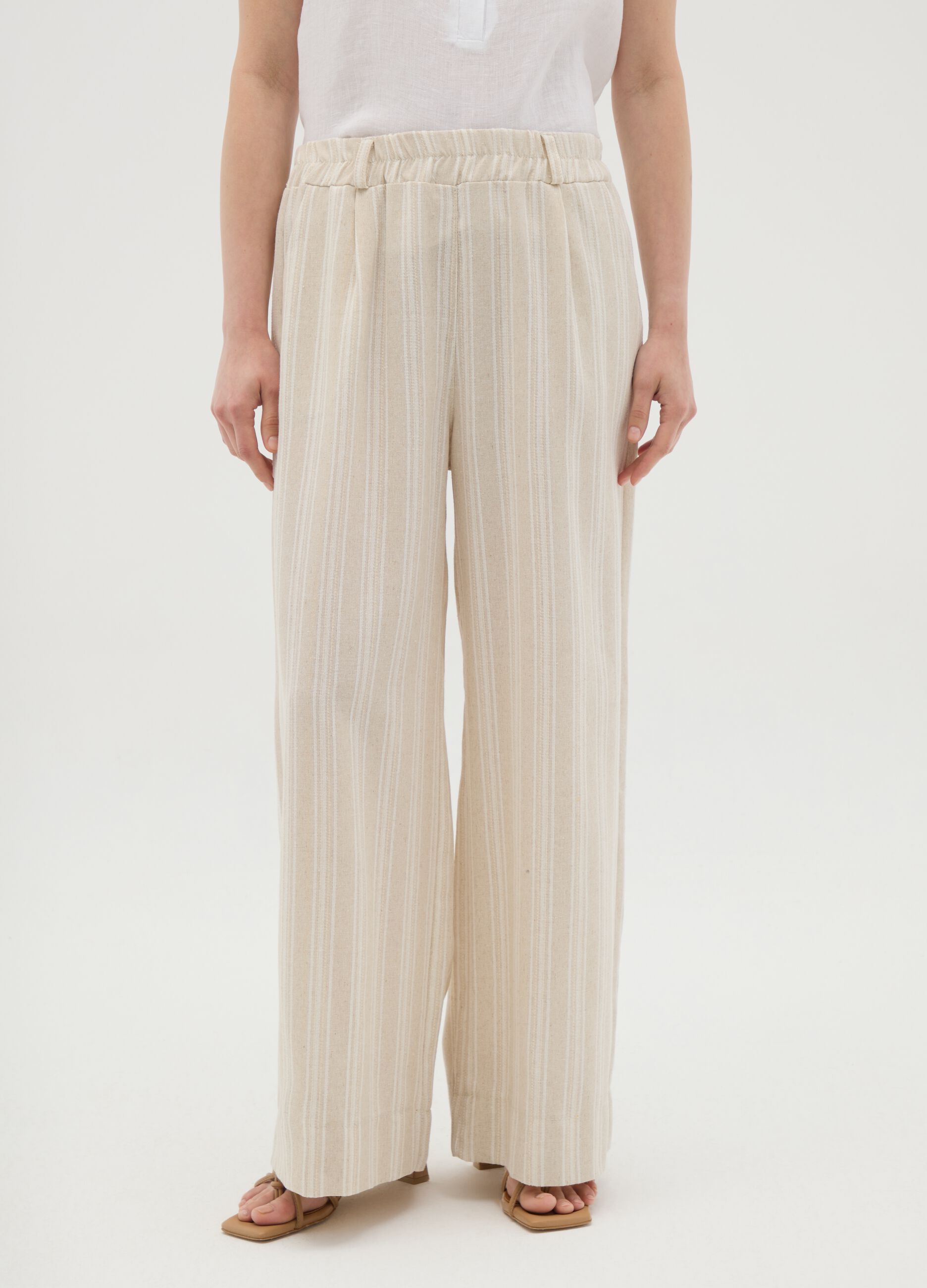 Pantaloni da donna in misto cotone beige regular fit